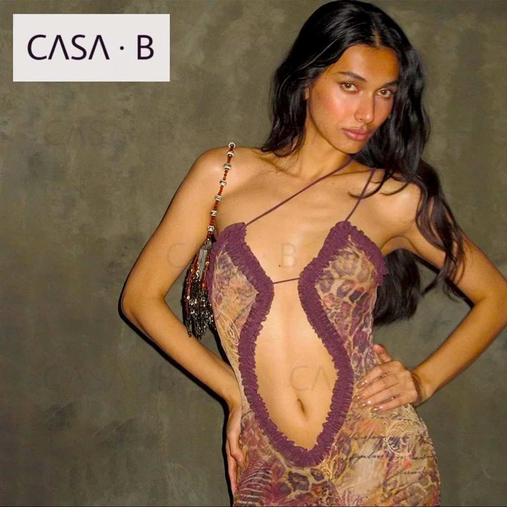 NEW to CASA B💫|Seraphina Sheer Cut-Out Frill Leopard Script Print Maxi dress - Picture 15 of 17